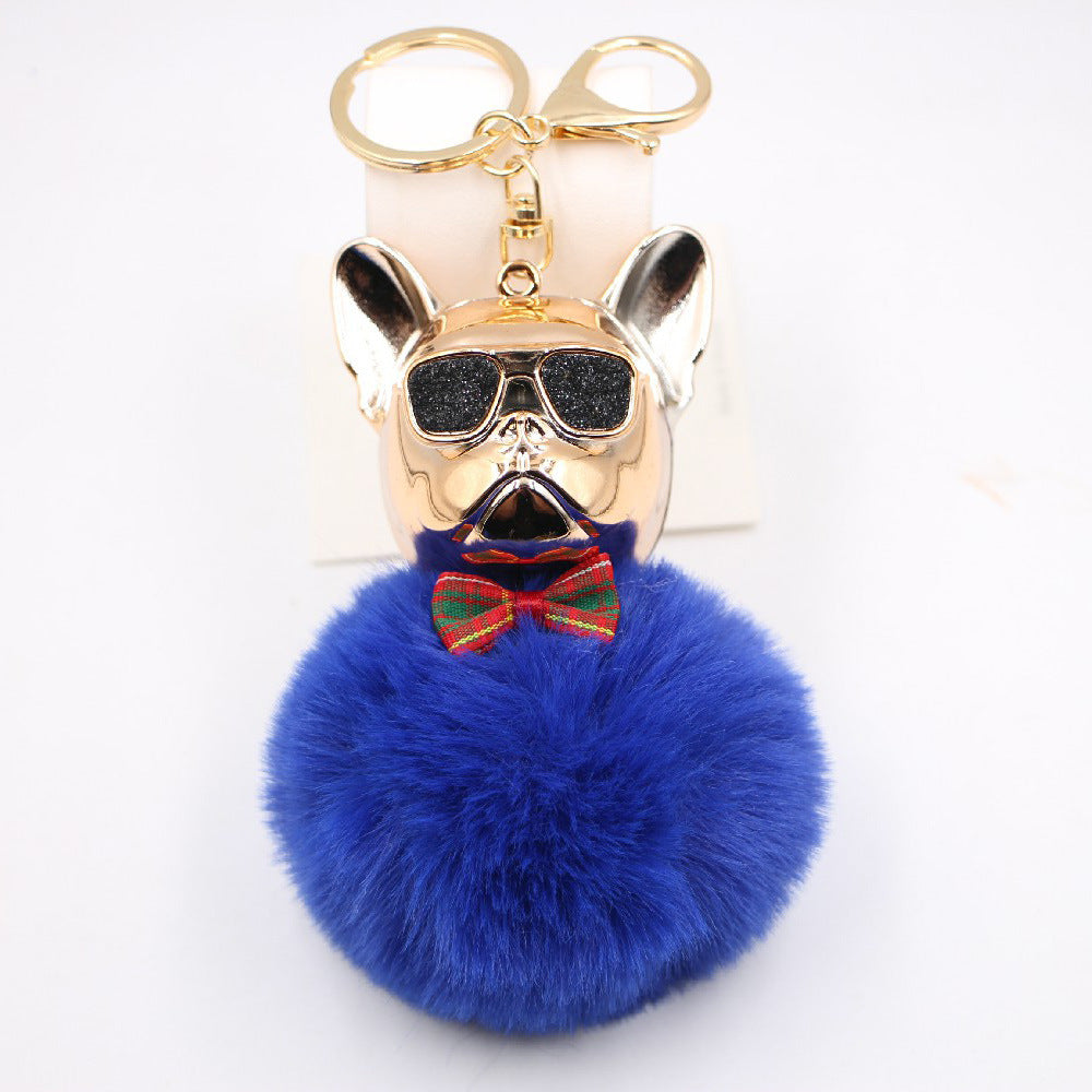 Wholesale New Creative Sunglasses French Dou Plush Ball Keychain